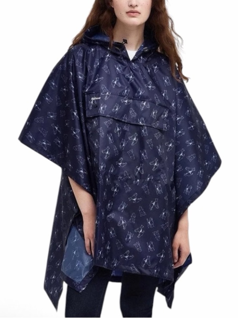 Barbour Navy Printed Dog Hooded Rain Poncho NWT